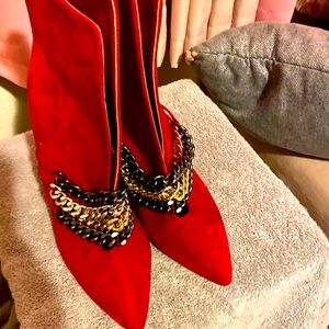 Velvet red dress heels